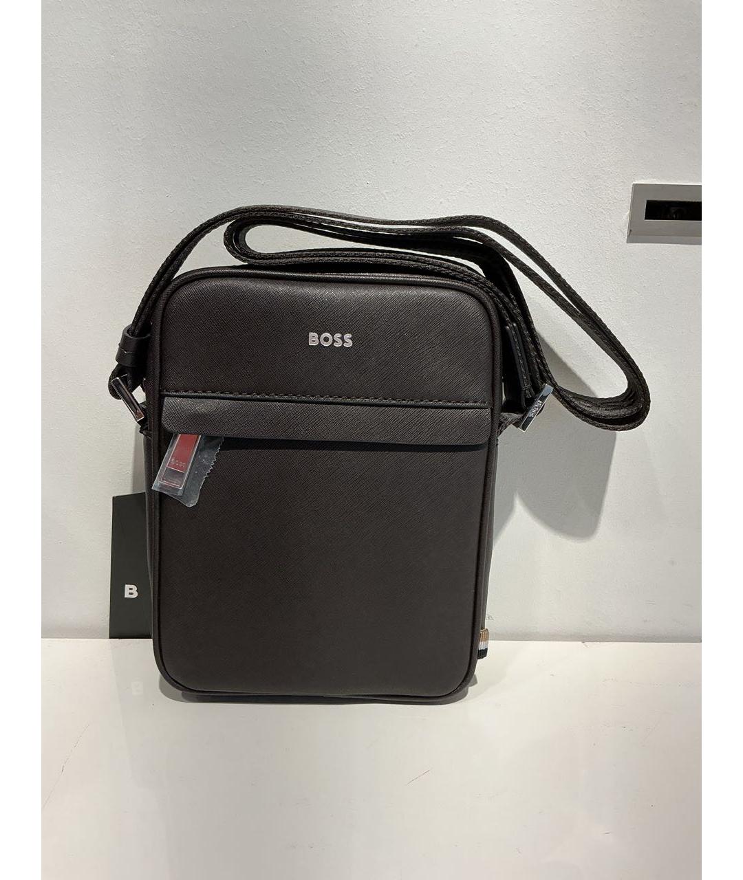 HUGO BOSS Коричневая кожаная сумка на плечо, фото 4