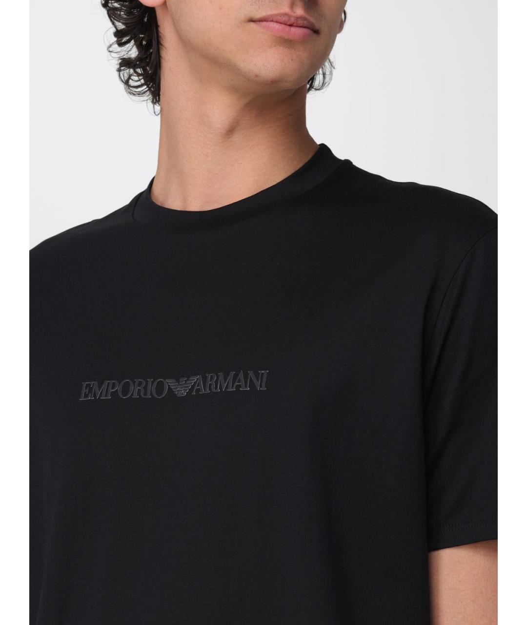 EMPORIO ARMANI Черная хлопковая футболка, фото 3