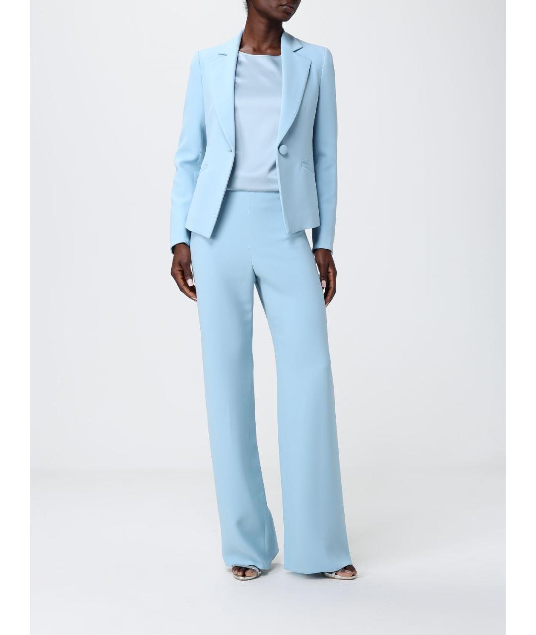 EMPORIO ARMANI Голубые вискозные прямые брюки, фото 2