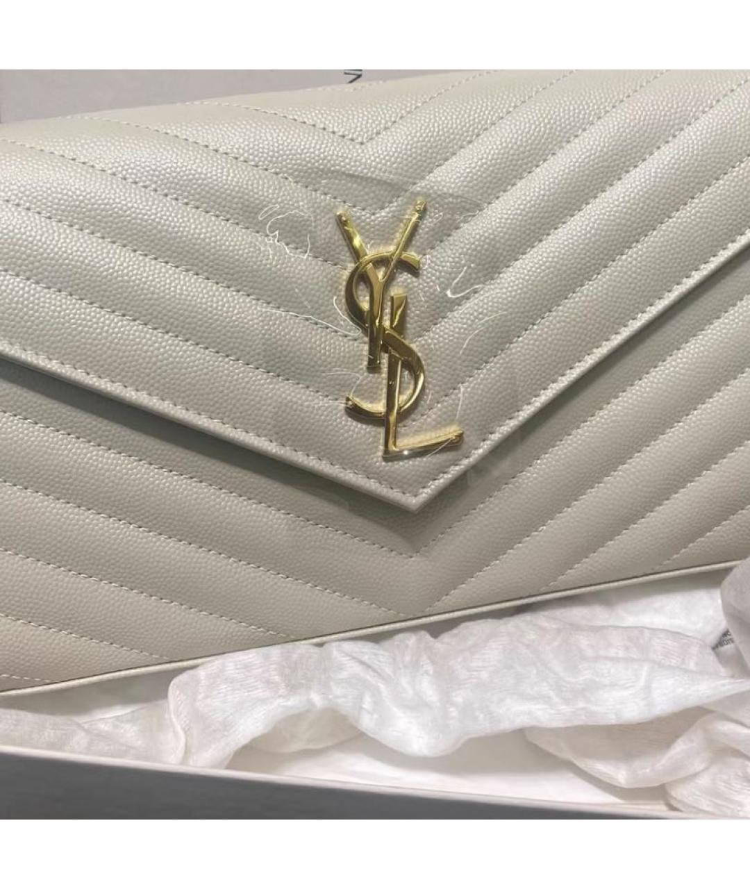 SAINT LAURENT Белая кожаная сумка через плечо, фото 3