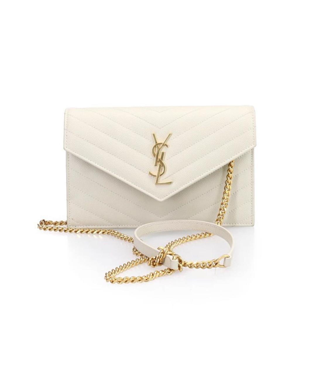 SAINT LAURENT Белая кожаная сумка через плечо, фото 6