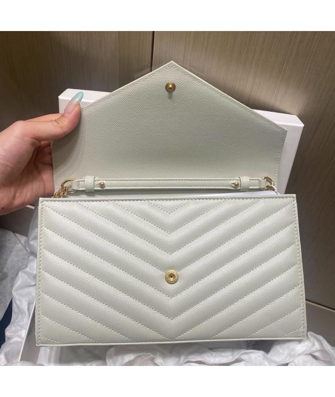 SAINT LAURENT Белая кожаная сумка через плечо, фото 4