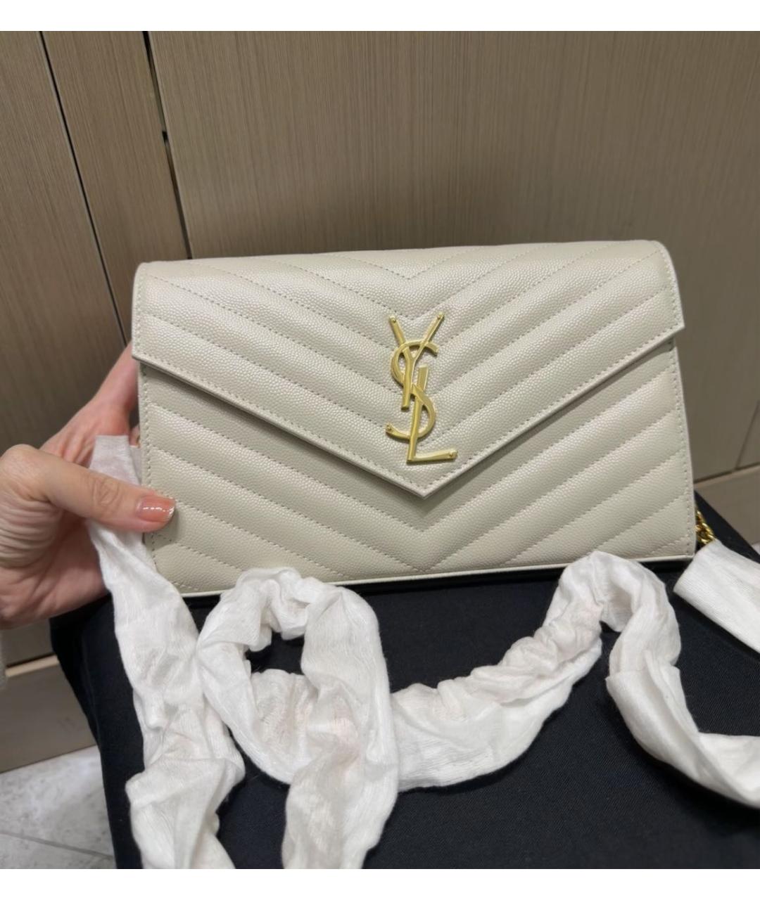 SAINT LAURENT Белая кожаная сумка через плечо, фото 2