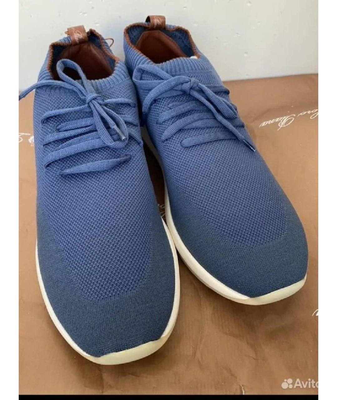 LORO PIANA Синие текстильные низкие кроссовки / кеды, фото 2