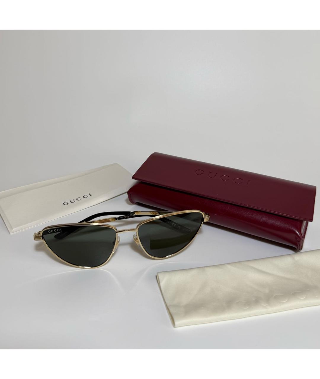 GUCCI Золотые металлические солнцезащитные очки, фото 5