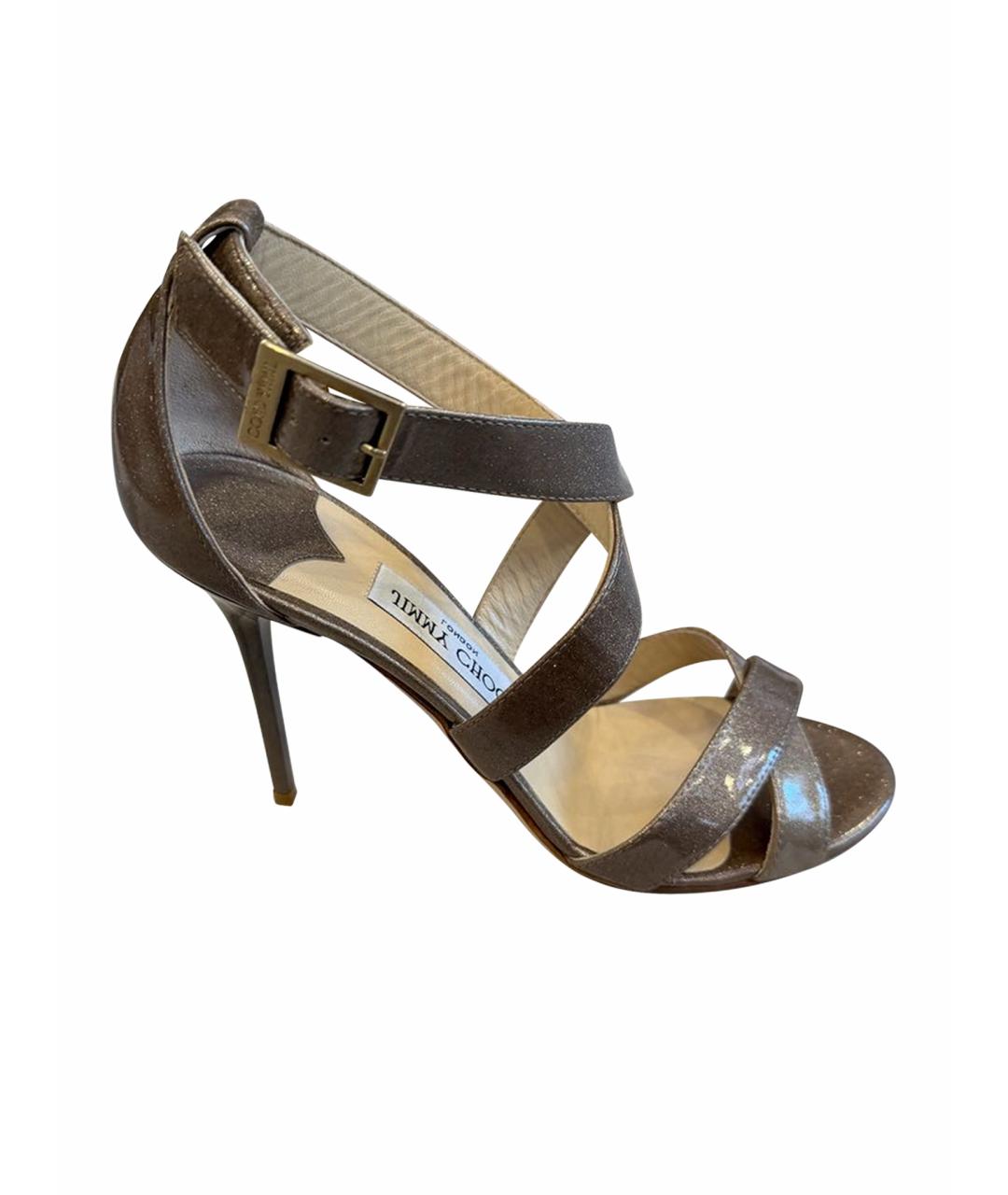 JIMMY CHOO Золотые босоножки из лакированной кожи, фото 1