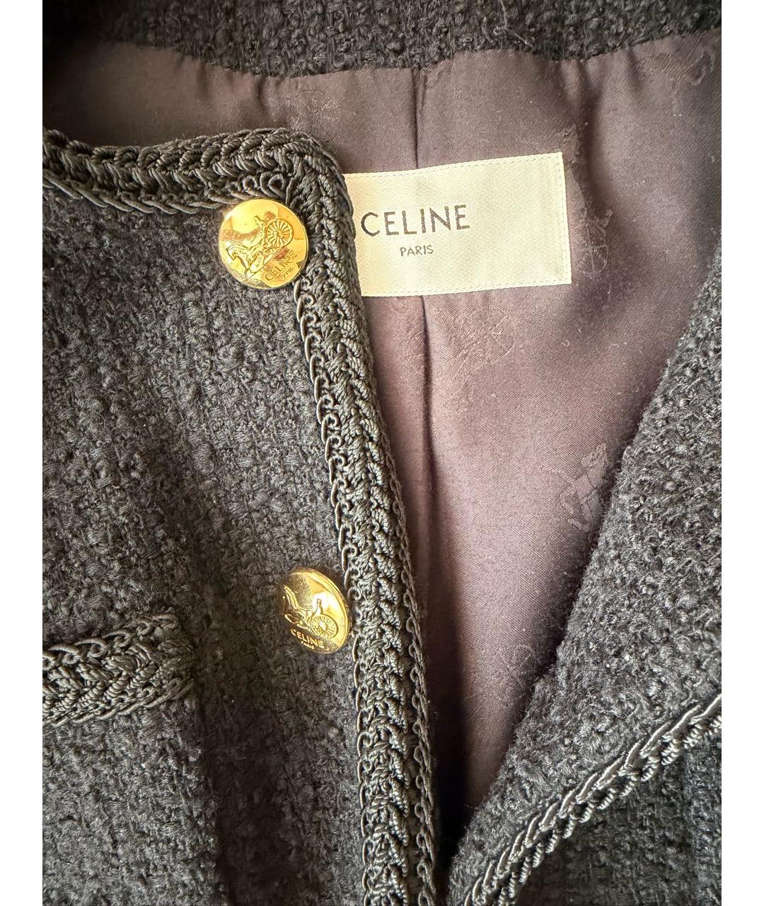 CELINE Черный твидовый жакет/пиджак, фото 4