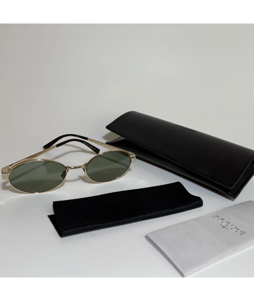 SAINT LAURENT Золотые металлические солнцезащитные очки, фото 5