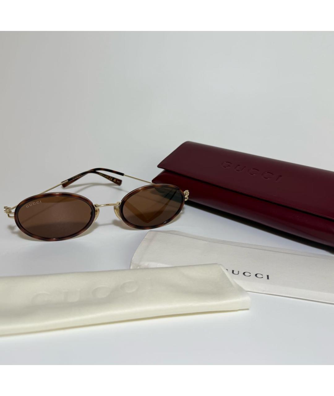 GUCCI Коричневые металлические солнцезащитные очки, фото 5