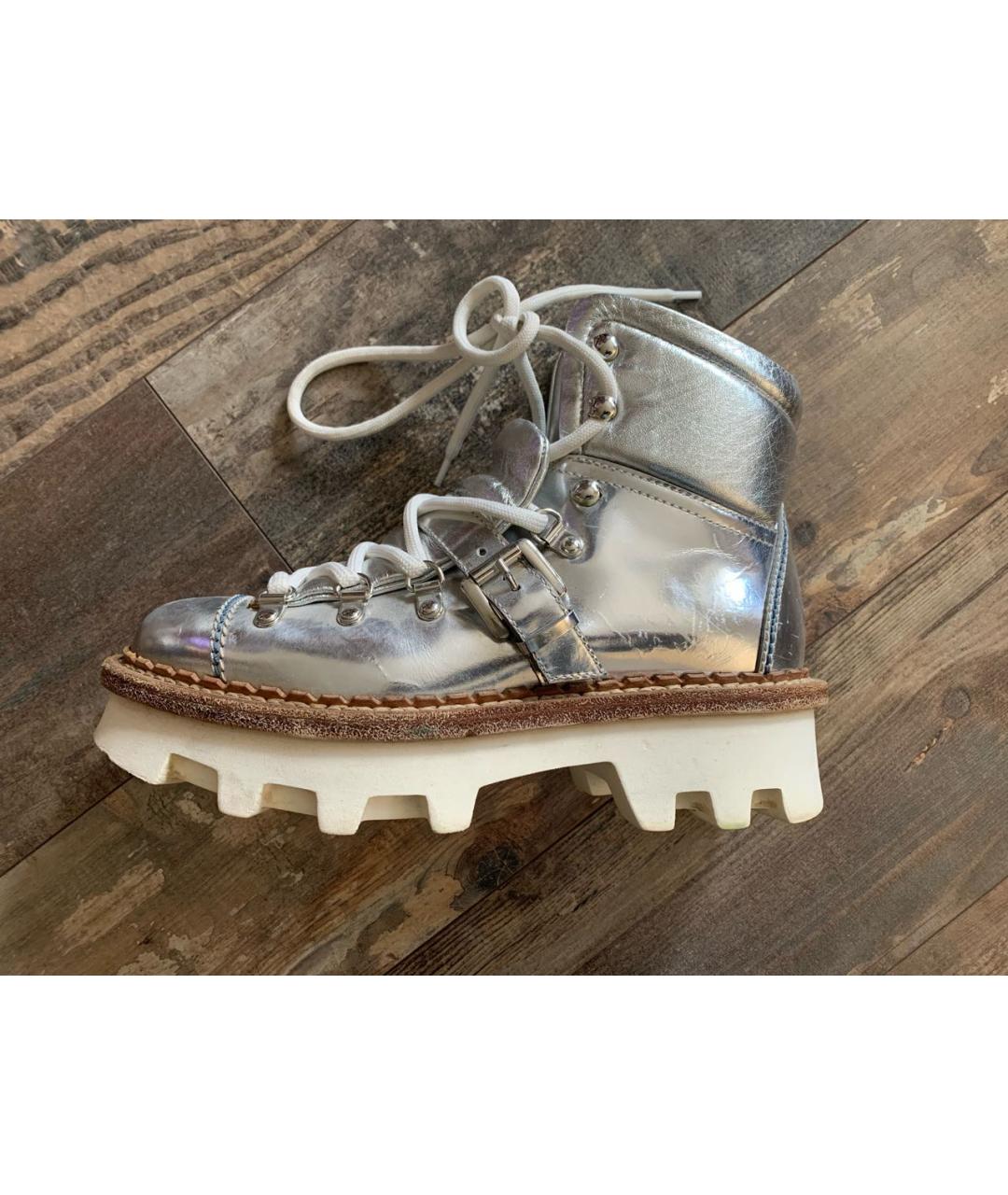 MONCLER Серебряные кожаные ботинки, фото 9