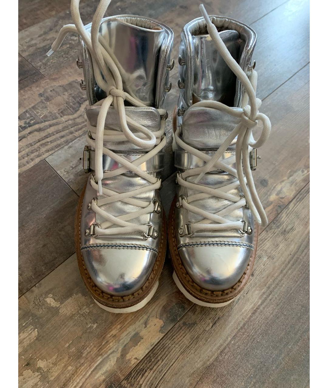 MONCLER Серебряные кожаные ботинки, фото 2