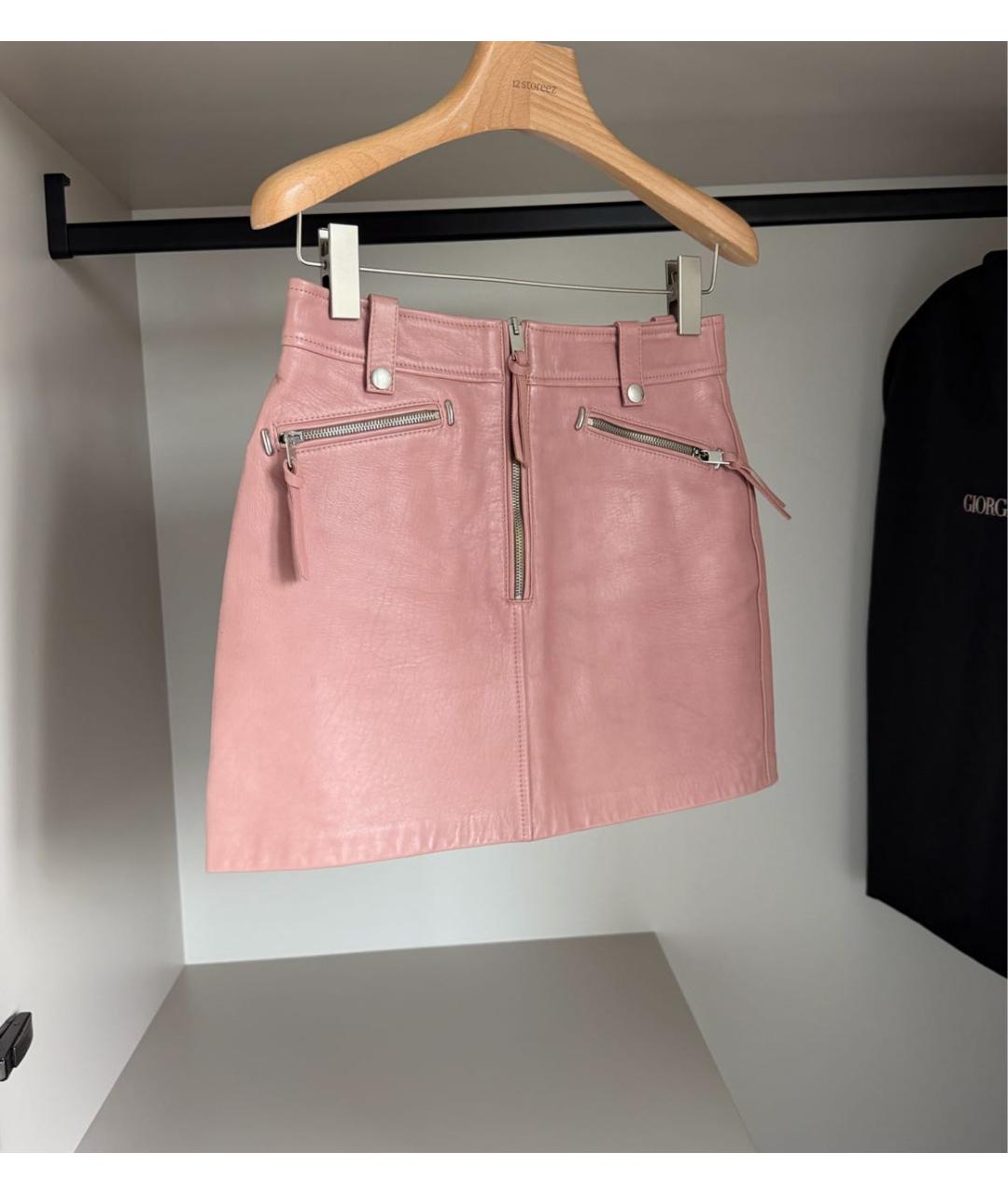 DIESEL Розовая кожаная юбка мини, фото 2