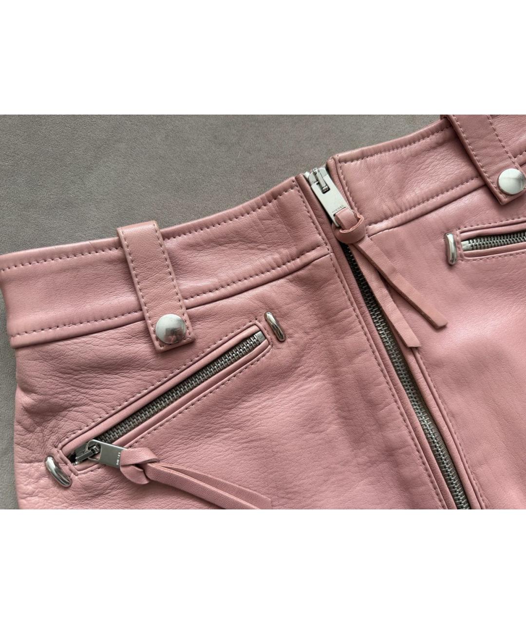 DIESEL Розовая кожаная юбка мини, фото 5