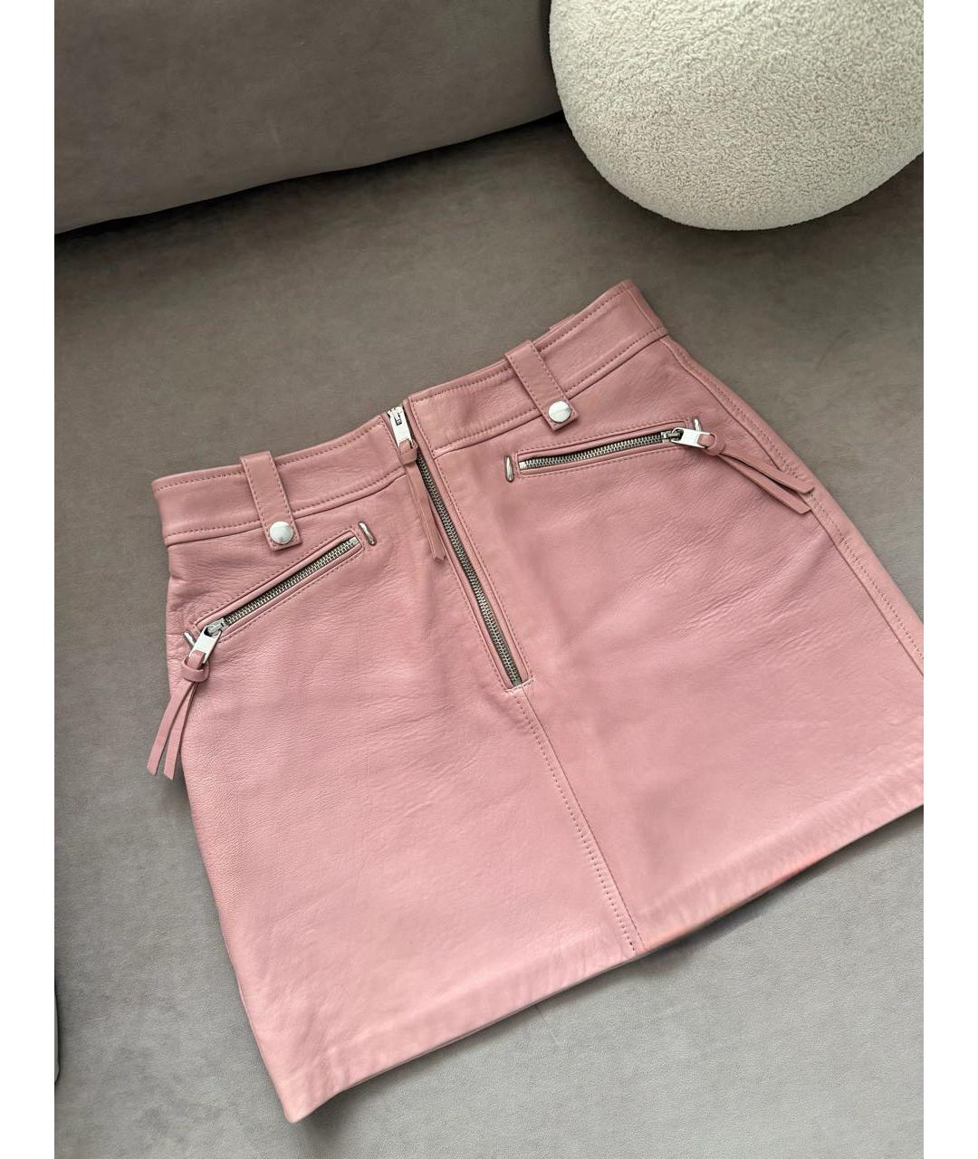 DIESEL Розовая кожаная юбка мини, фото 3