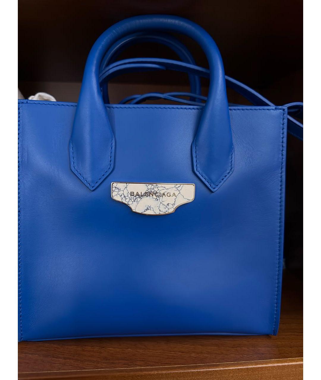 BALENCIAGA Синяя кожаная сумка тоут, фото 5