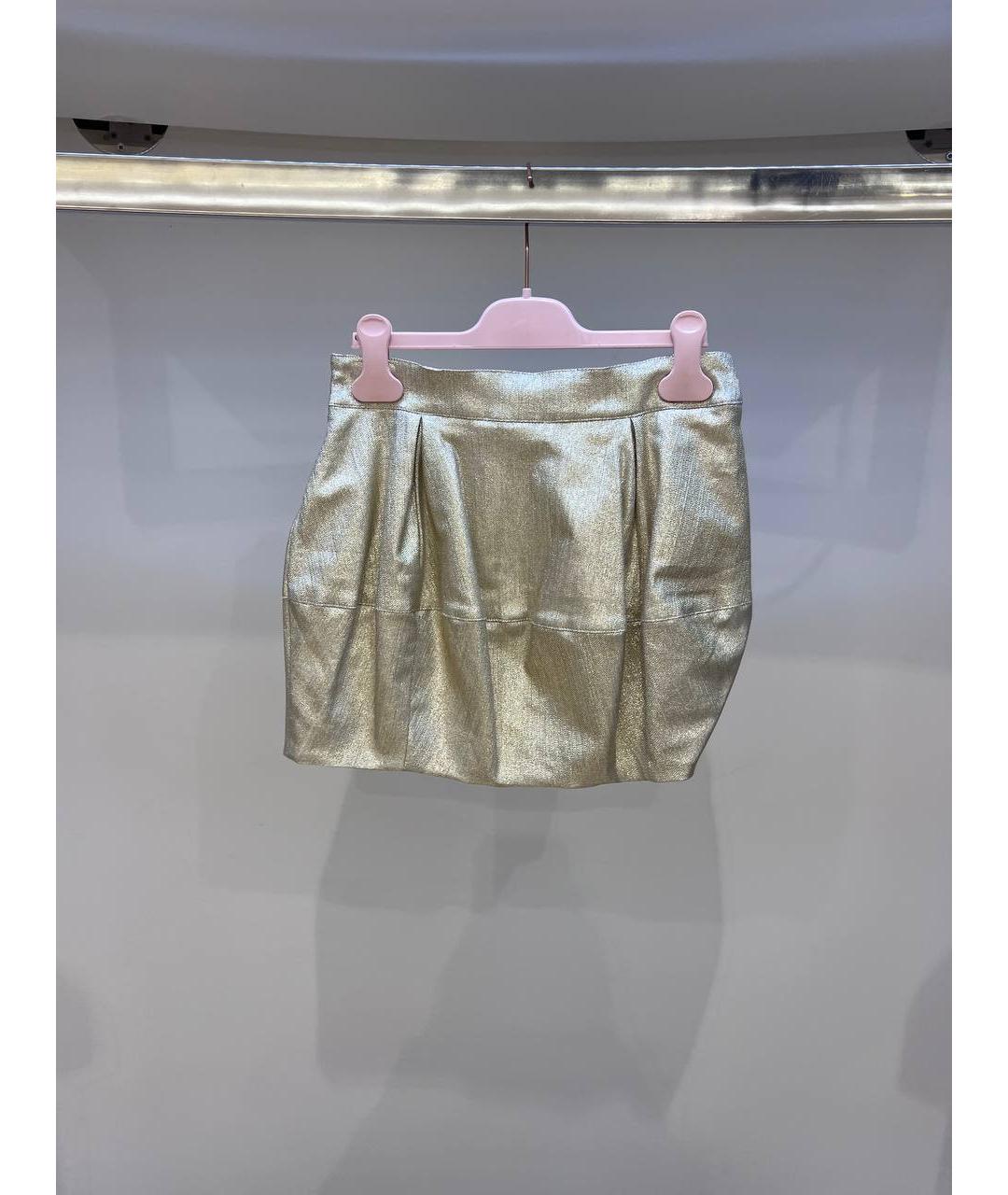 MISS BLUMARINE Золотая хлопковая юбка, фото 3