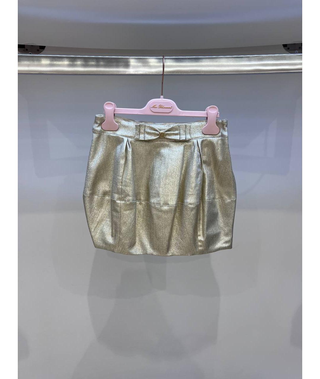 MISS BLUMARINE Золотая хлопковая юбка, фото 4