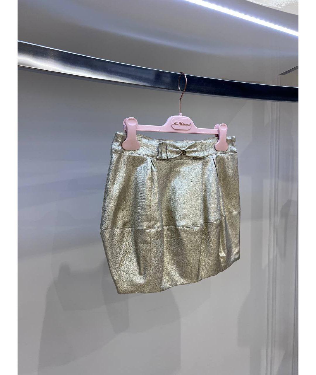 MISS BLUMARINE Золотая хлопковая юбка, фото 2