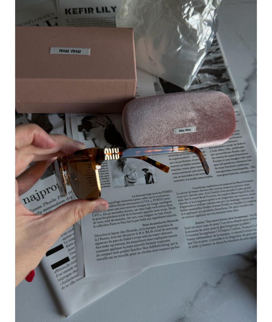 MIU MIU Коричневые пластиковые солнцезащитные очки, фото 2