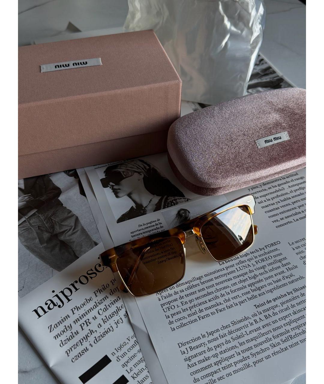 MIU MIU Коричневые пластиковые солнцезащитные очки, фото 6