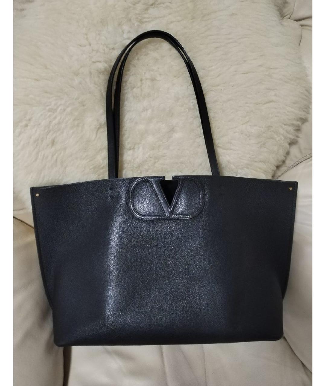 VALENTINO Черная кожаная сумка тоут, фото 7
