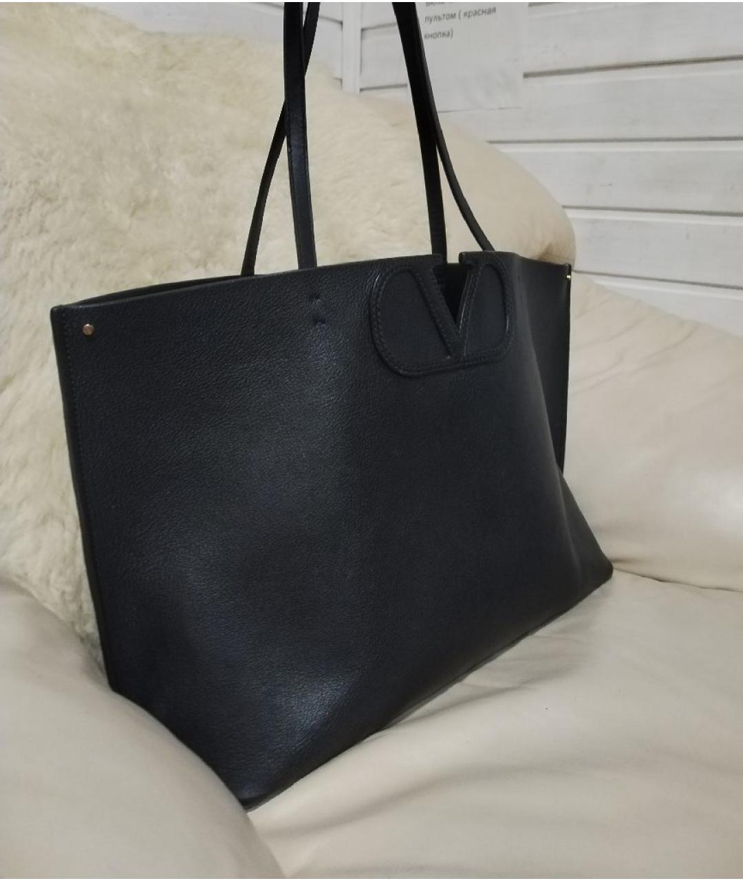 VALENTINO Черная кожаная сумка тоут, фото 4