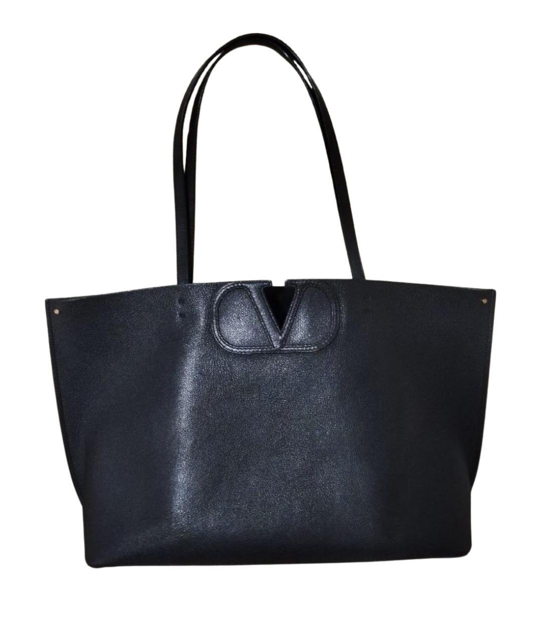 VALENTINO Черная кожаная сумка тоут, фото 1