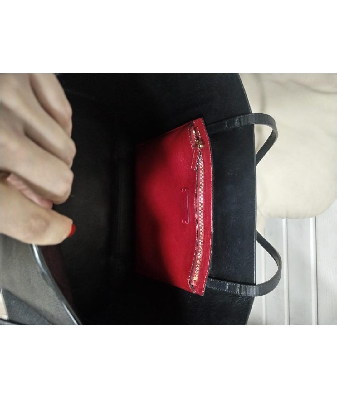 VALENTINO Черная кожаная сумка тоут, фото 5