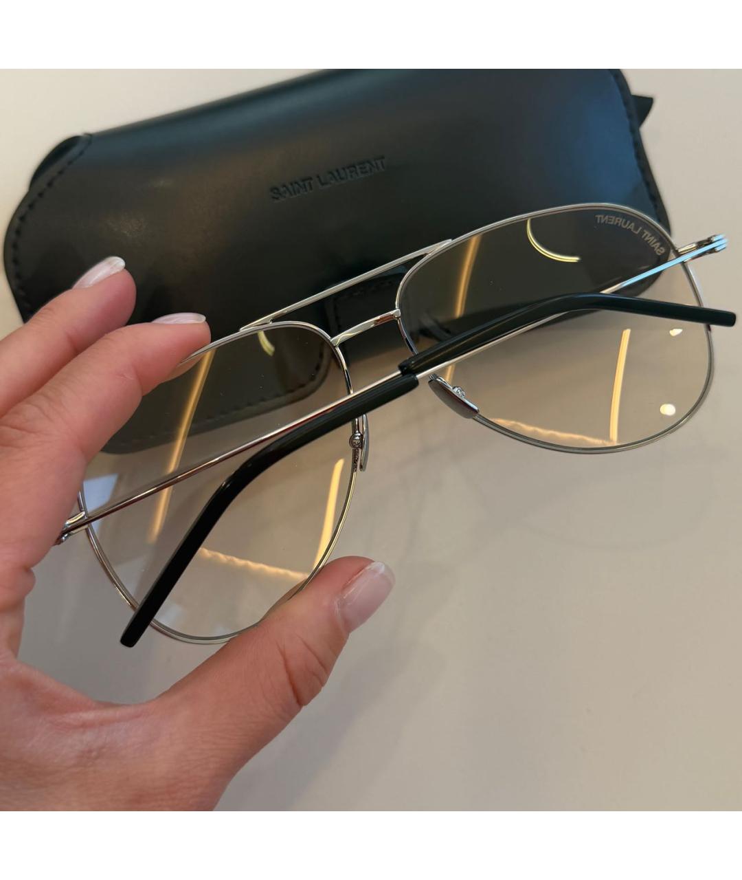 SAINT LAURENT Бежевые металлические солнцезащитные очки, фото 4