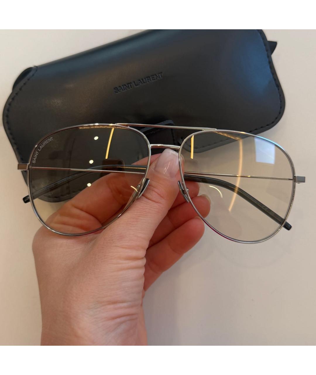 SAINT LAURENT Бежевые металлические солнцезащитные очки, фото 3
