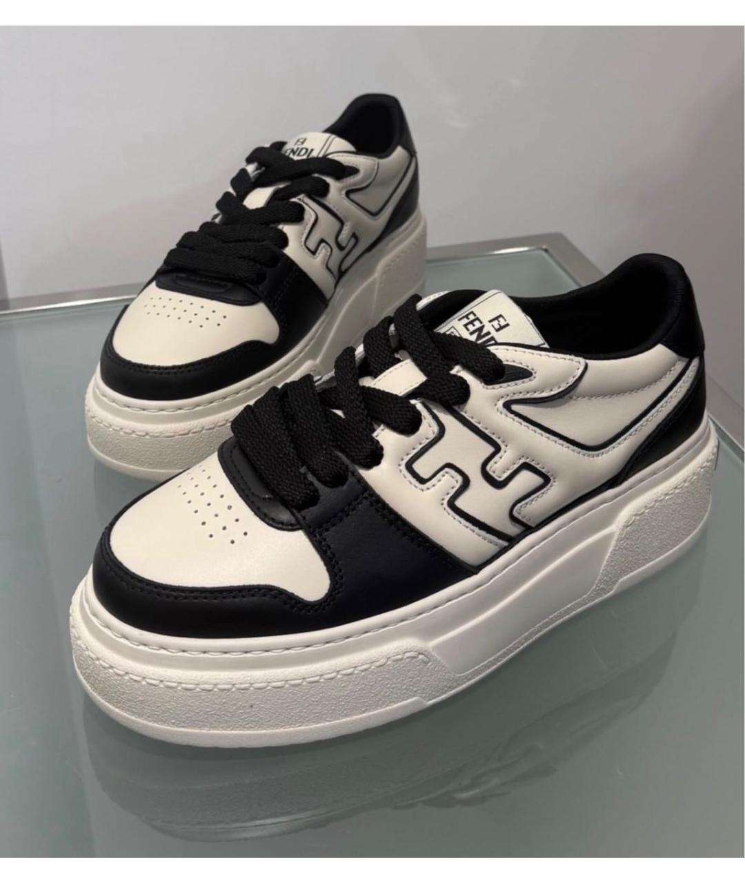 FENDI Белые кожаные кроссовки, фото 2
