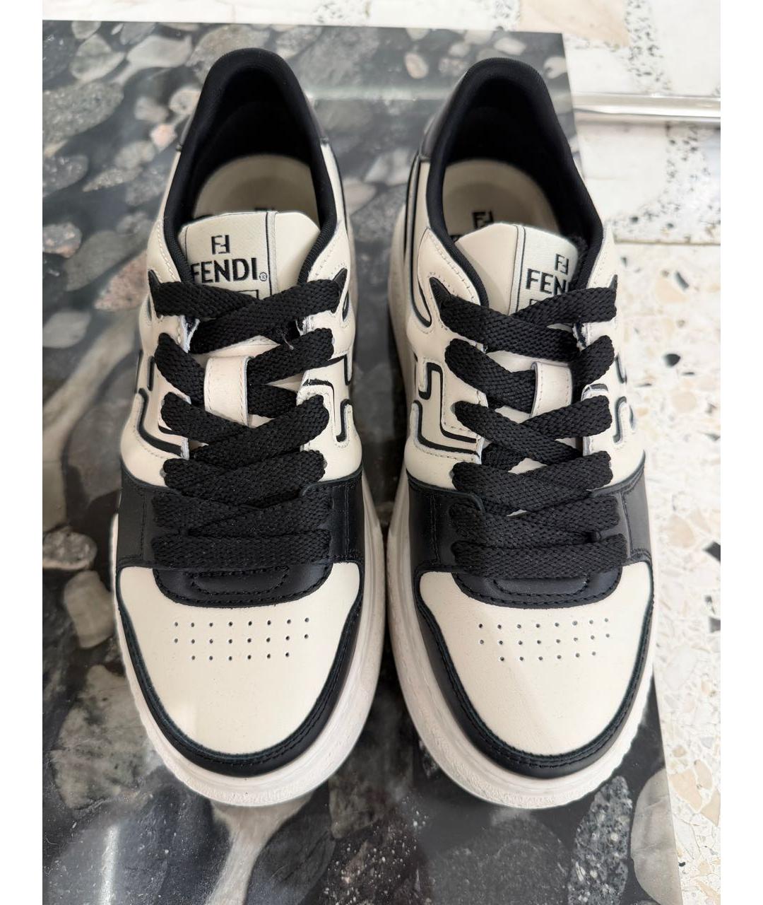 FENDI Белые кожаные кроссовки, фото 5