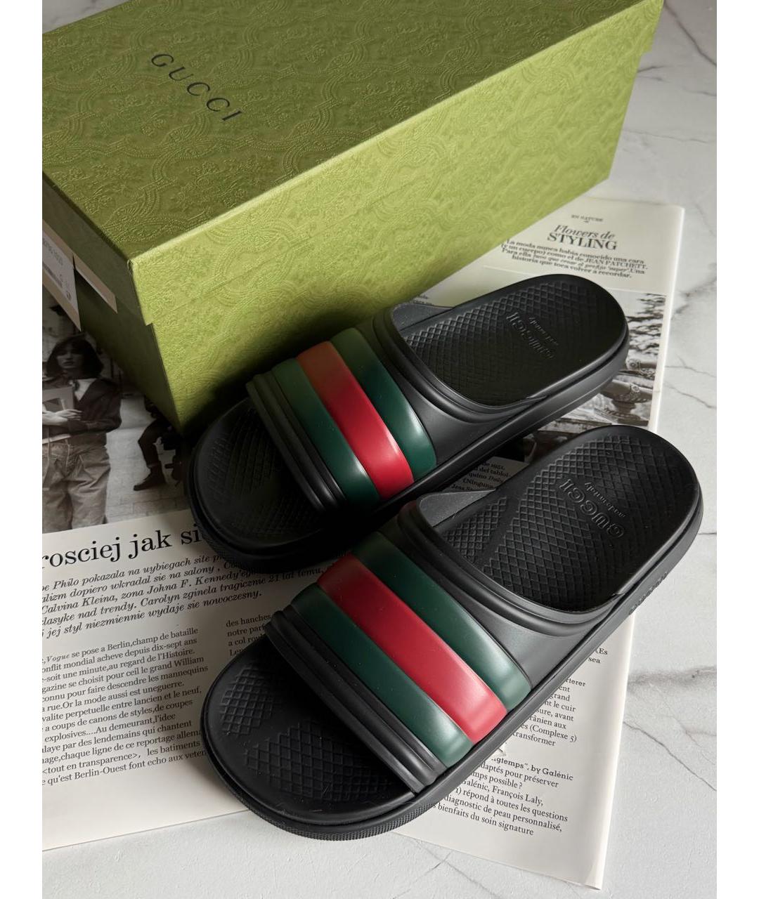 GUCCI Черные резиновые шлепанцы, фото 2