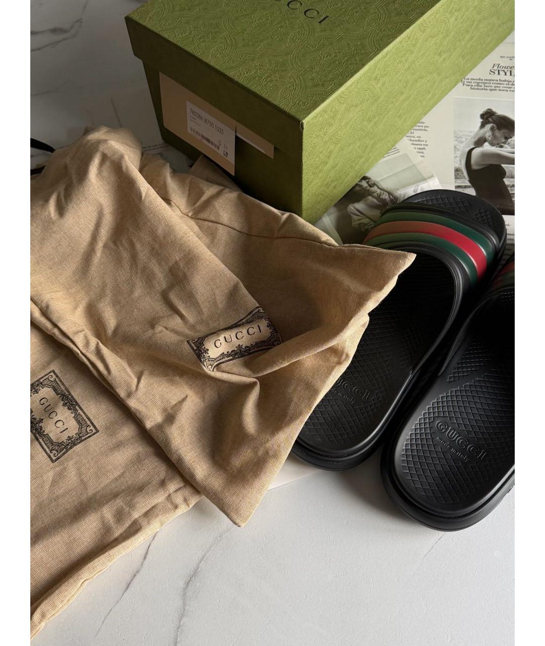 GUCCI Черные резиновые шлепанцы, фото 5