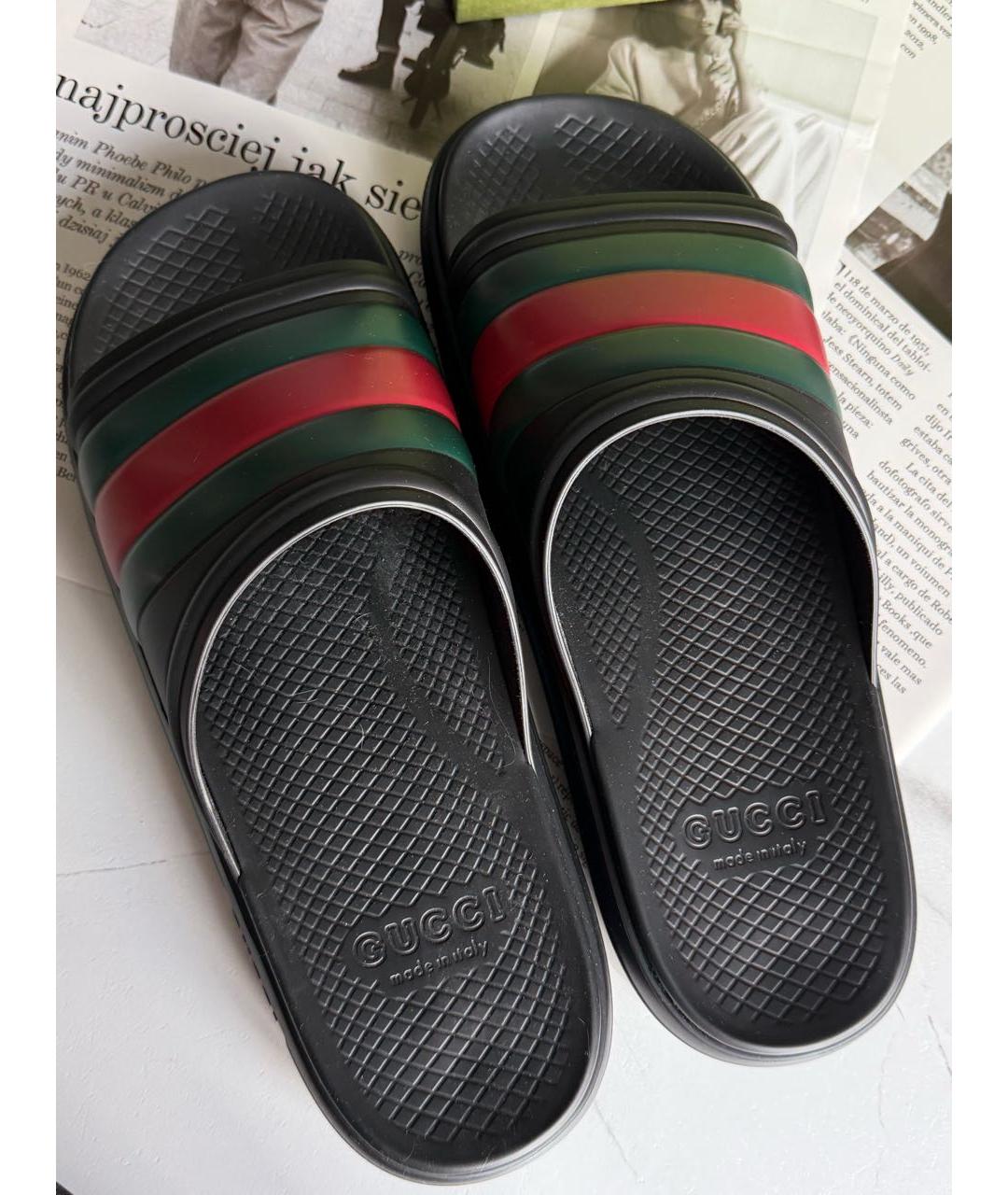 GUCCI Черные резиновые шлепанцы, фото 3