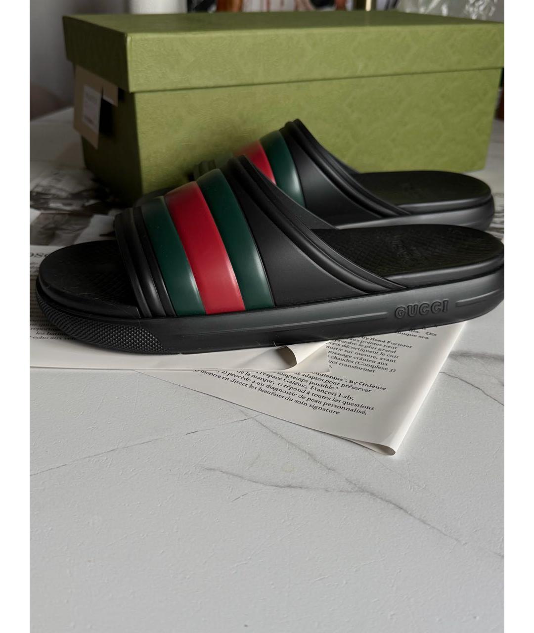 GUCCI Черные резиновые шлепанцы, фото 6