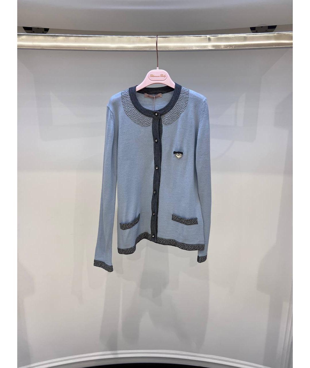 MISS BLUMARINE Голубой шерстяной жакет / жилет, фото 4