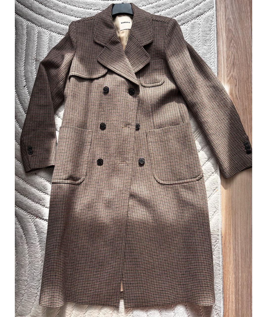 SANDRO Коричневое шерстяное пальто, фото 7