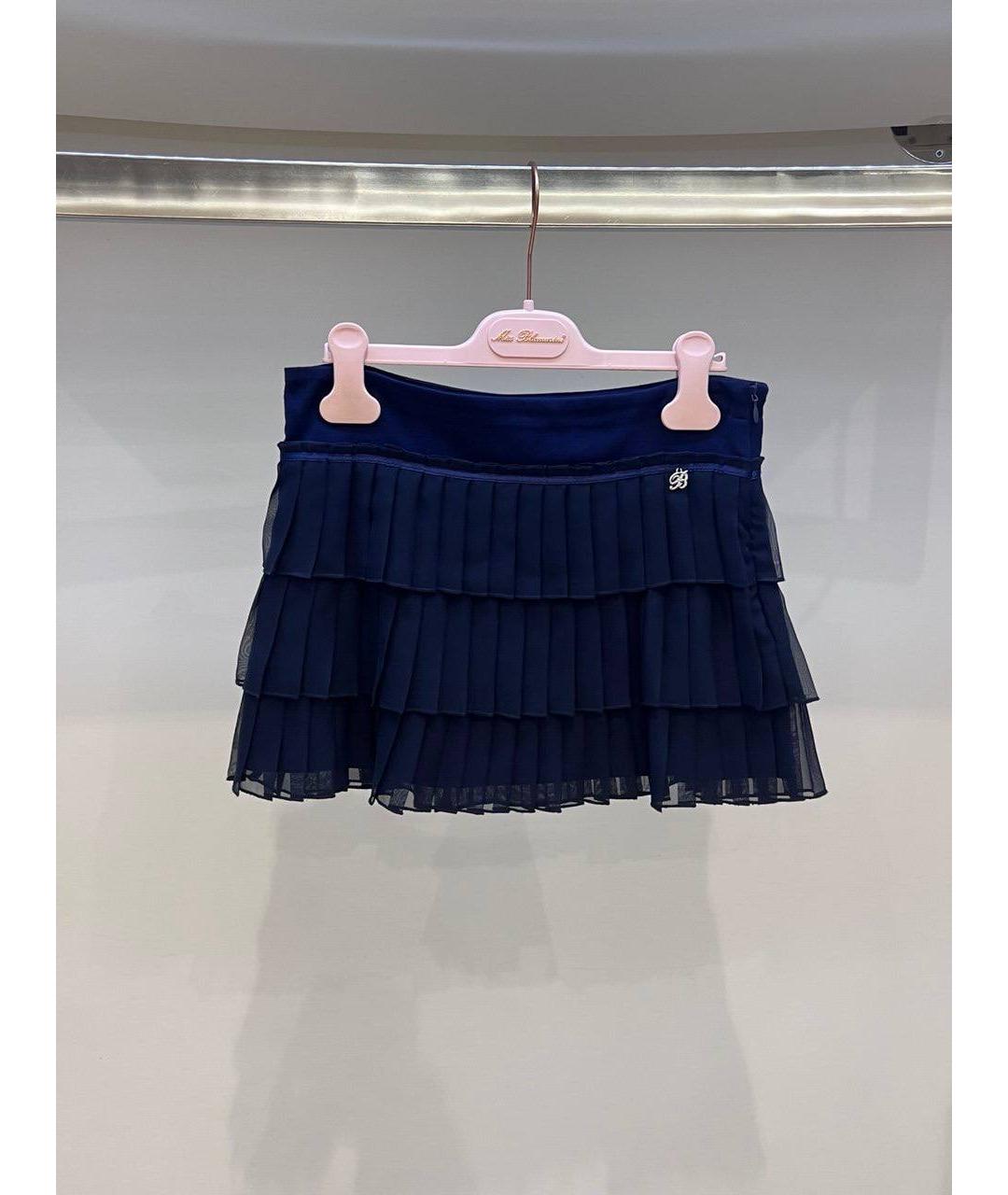 MISS BLUMARINE Темно-синяя синтетическая юбка, фото 4