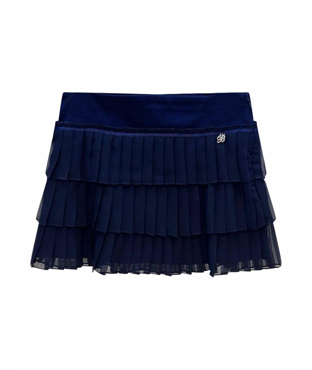 MISS BLUMARINE Темно-синяя синтетическая юбка, фото 1
