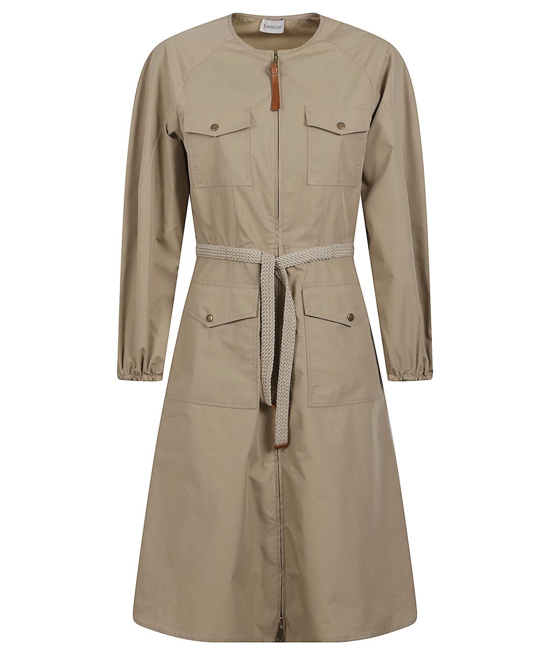 MONCLER Бежевое полиэстеровое повседневное платье, фото 1