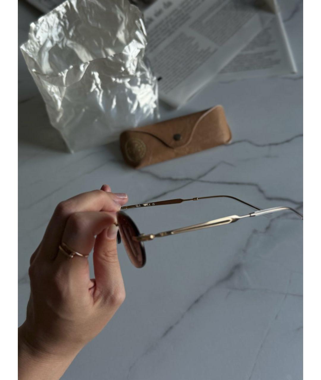 RAY BAN Коричневые металлические солнцезащитные очки, фото 4