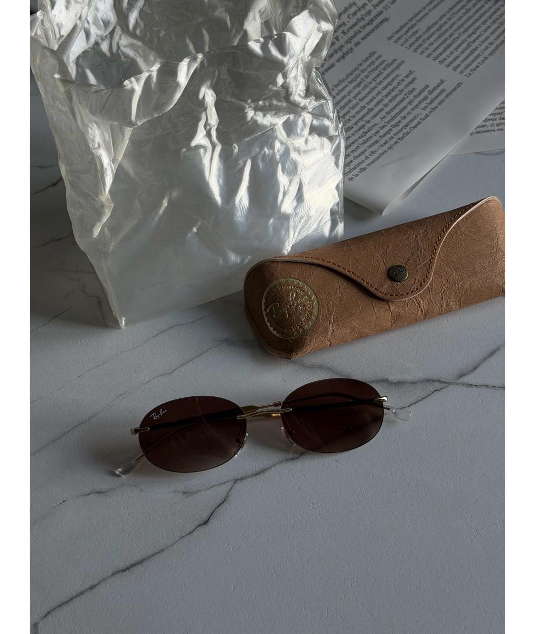 RAY BAN Коричневые металлические солнцезащитные очки, фото 5