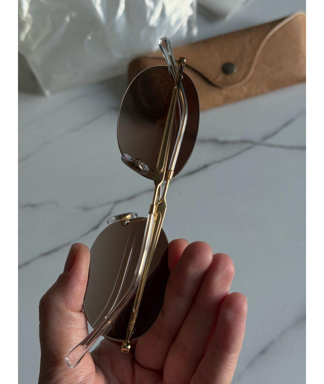 RAY BAN Коричневые металлические солнцезащитные очки, фото 3