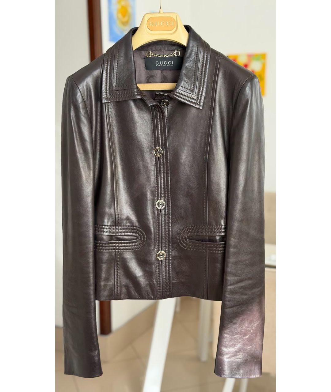 GUCCI Коричневая кожаная куртка, фото 8
