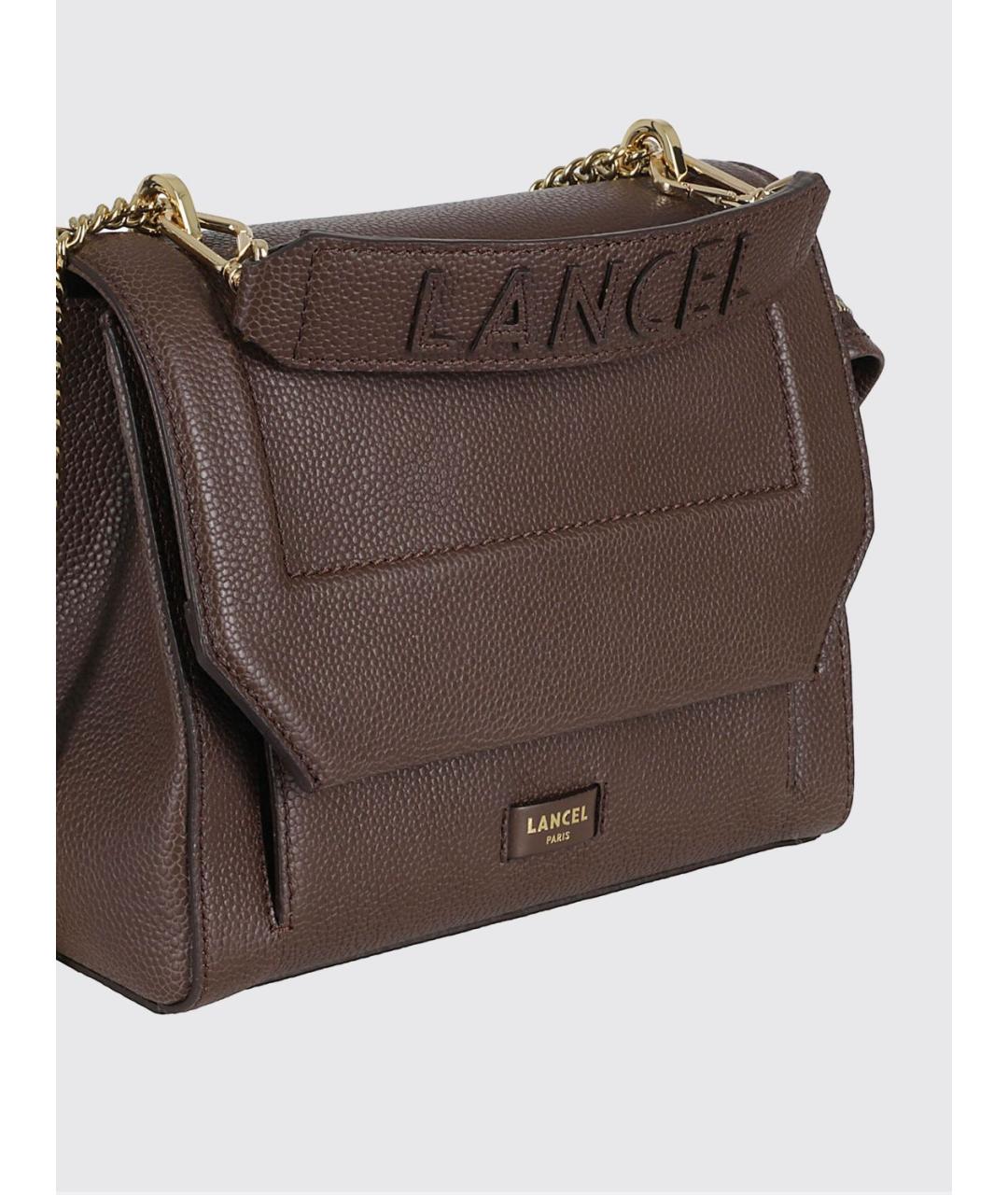 LANCEL Коричневая кожаная сумка с короткими ручками, фото 3