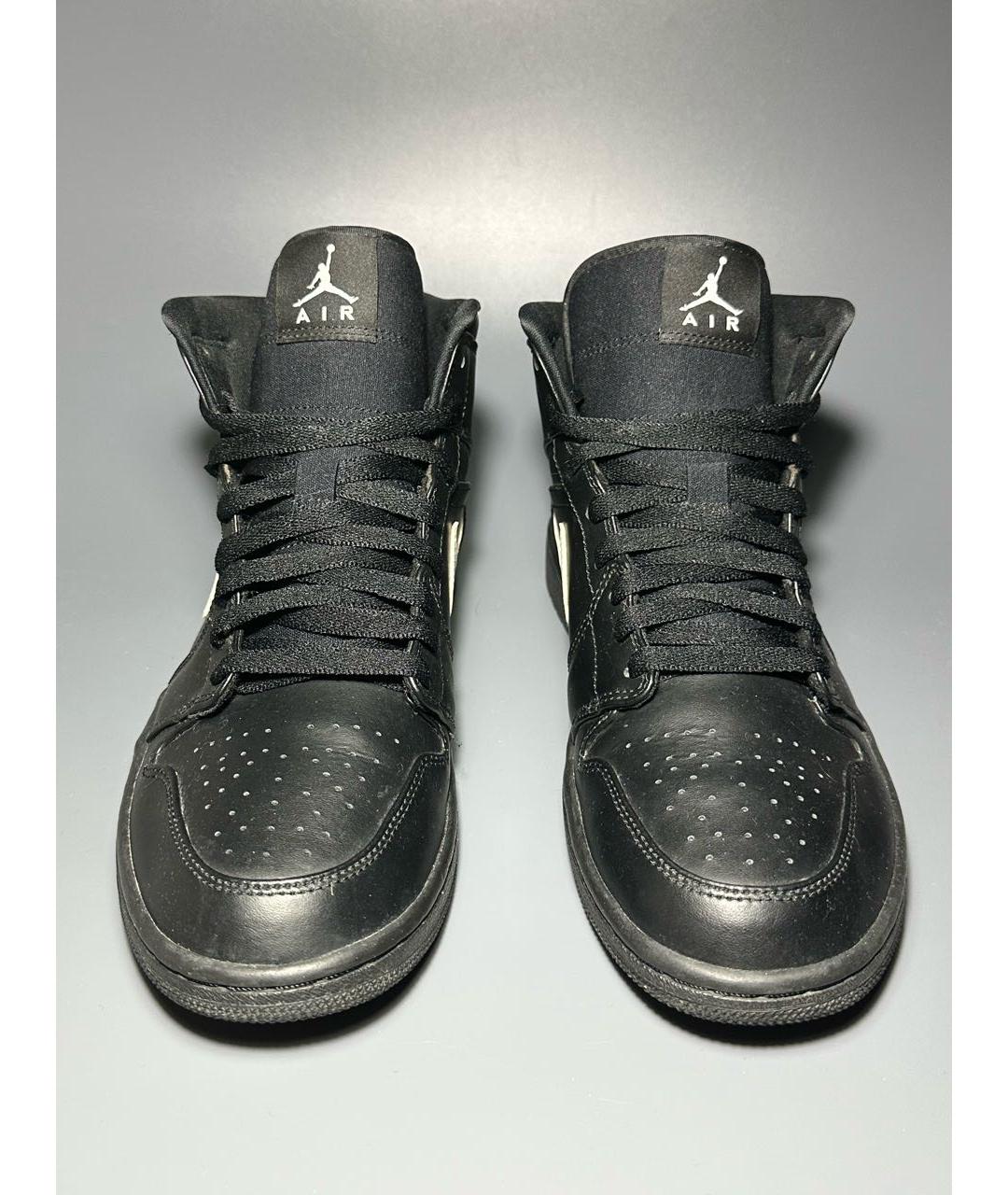 JORDAN Черные кожаные высокие кроссовки / кеды, фото 2