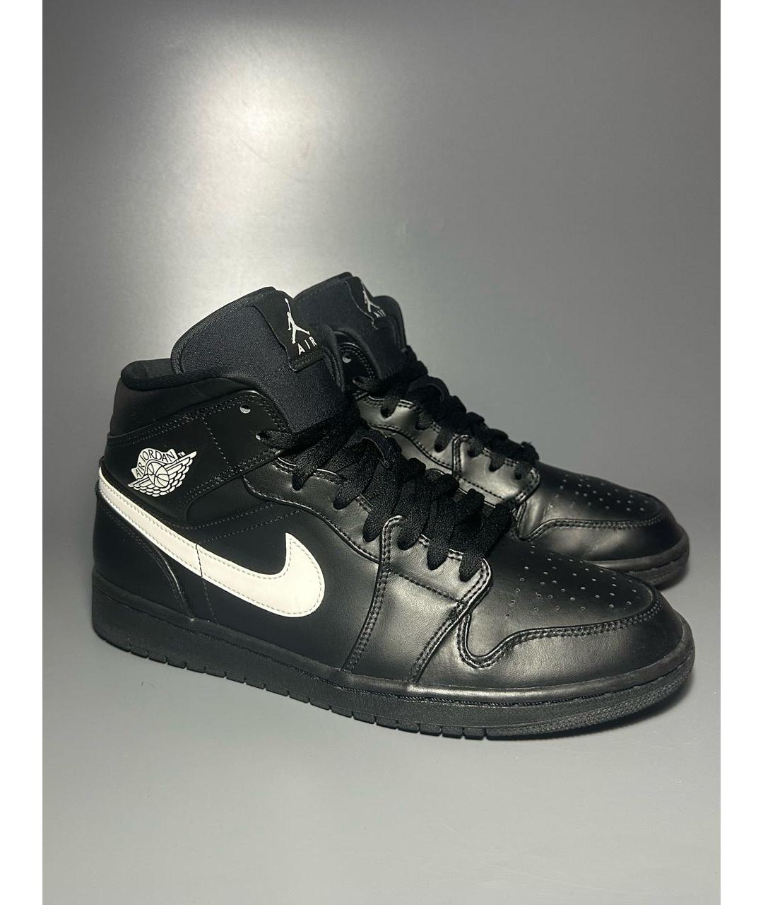 JORDAN Черные кожаные высокие кроссовки / кеды, фото 5