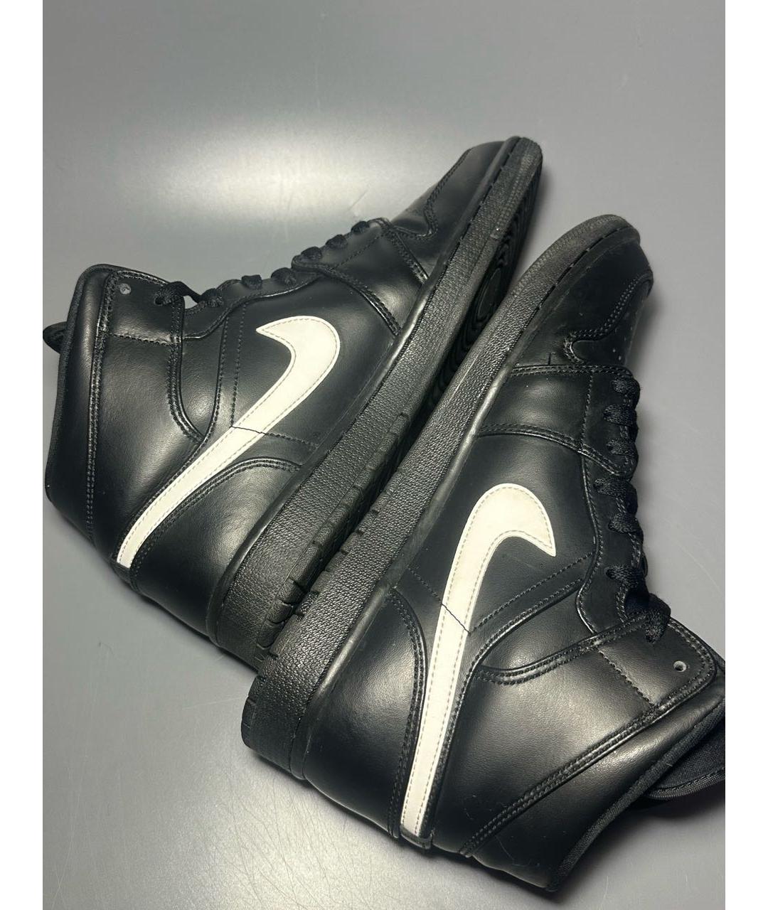 JORDAN Черные кожаные высокие кроссовки / кеды, фото 8