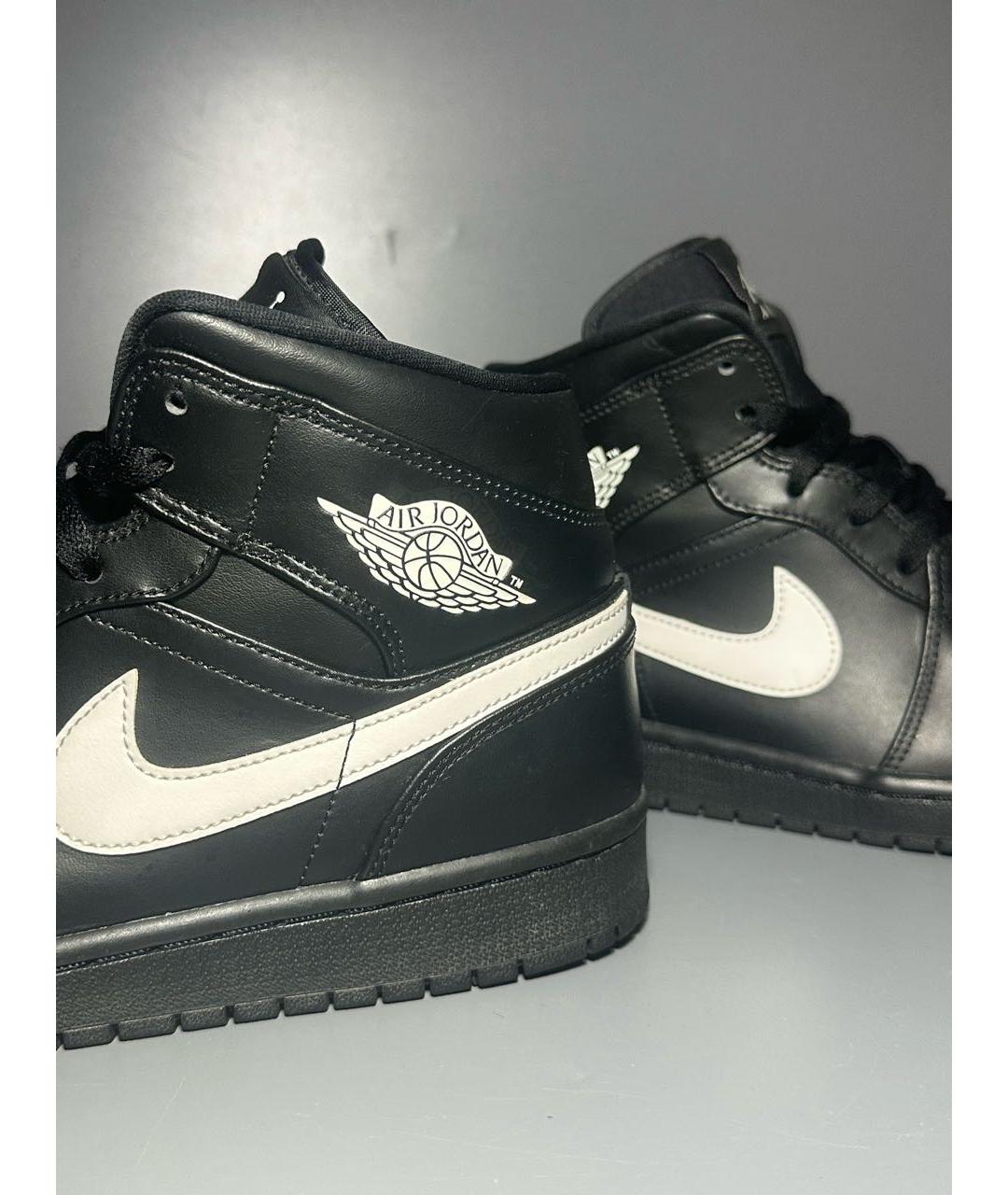 JORDAN Черные кожаные высокие кроссовки / кеды, фото 7